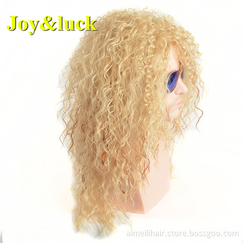 Male Blond Curly Hair Wholesale Wig for Blonde Black Long Mens Hairstyle Natural Afro Kinky Curly Men Wigs Synthetic Hair Wigs